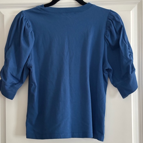 Frame‎ Frankie Ruched Puff Sleeve Tee In Slate Blue - Picture 3 of 9
